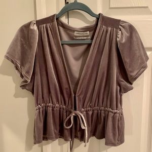 Small grey velvet tie front urban outfitters top